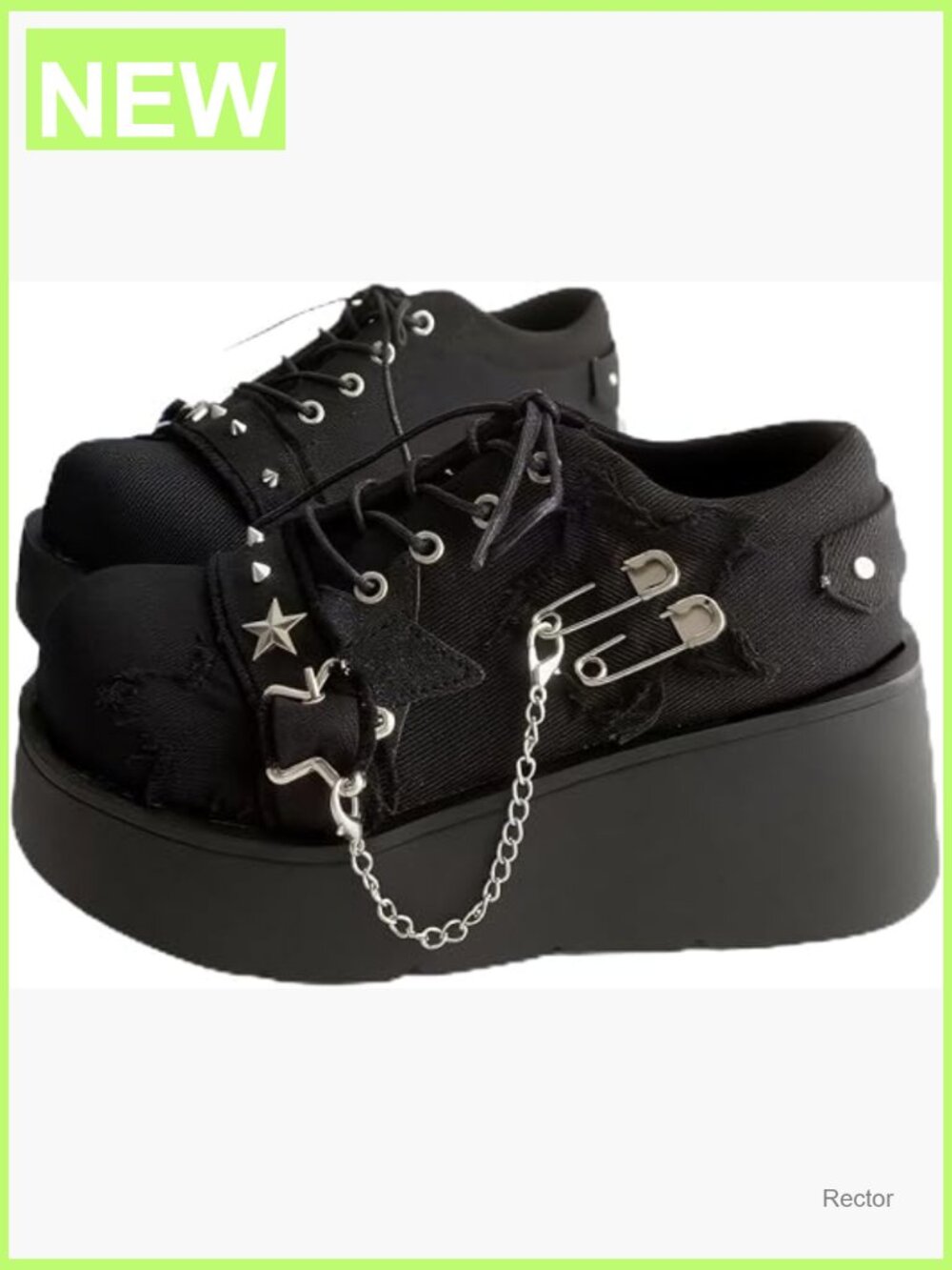Wedge Ankle Boots Gothic Lace Up Platform Punk Chain Star Bootie